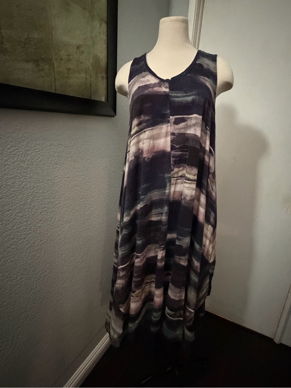 Simply Vera Vera Wang Sleeveless Maxi Dress in Black and Gray Watercolor Stripe